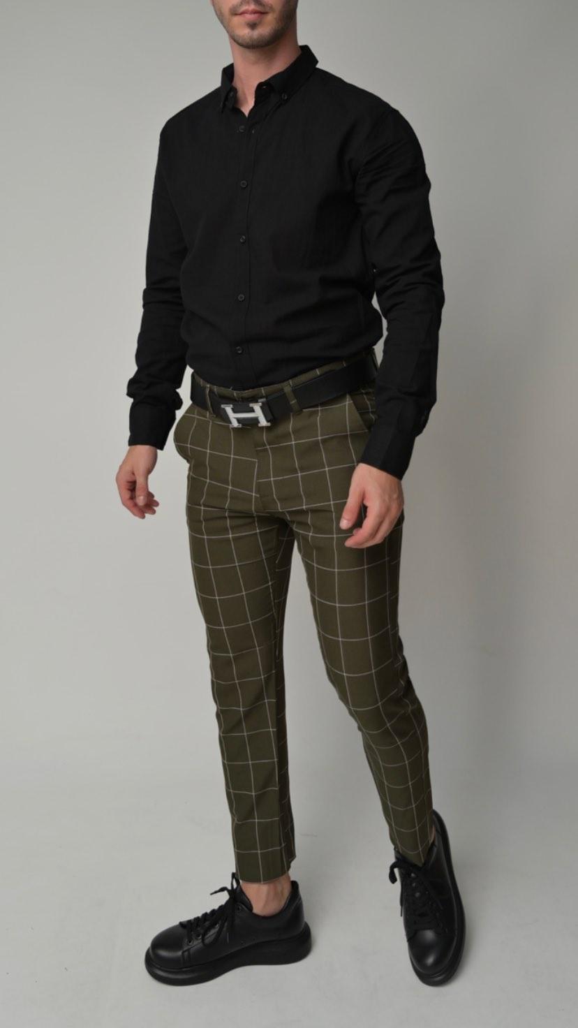 παντελόνι skinny πράσινο καρό