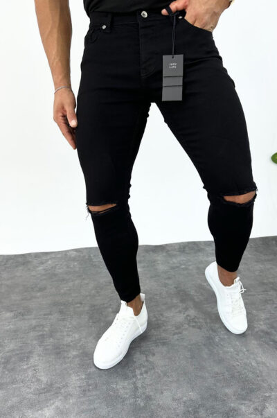 Alternative view of Παντελόνι τζιν slim fit μαύρο με σκισίματα